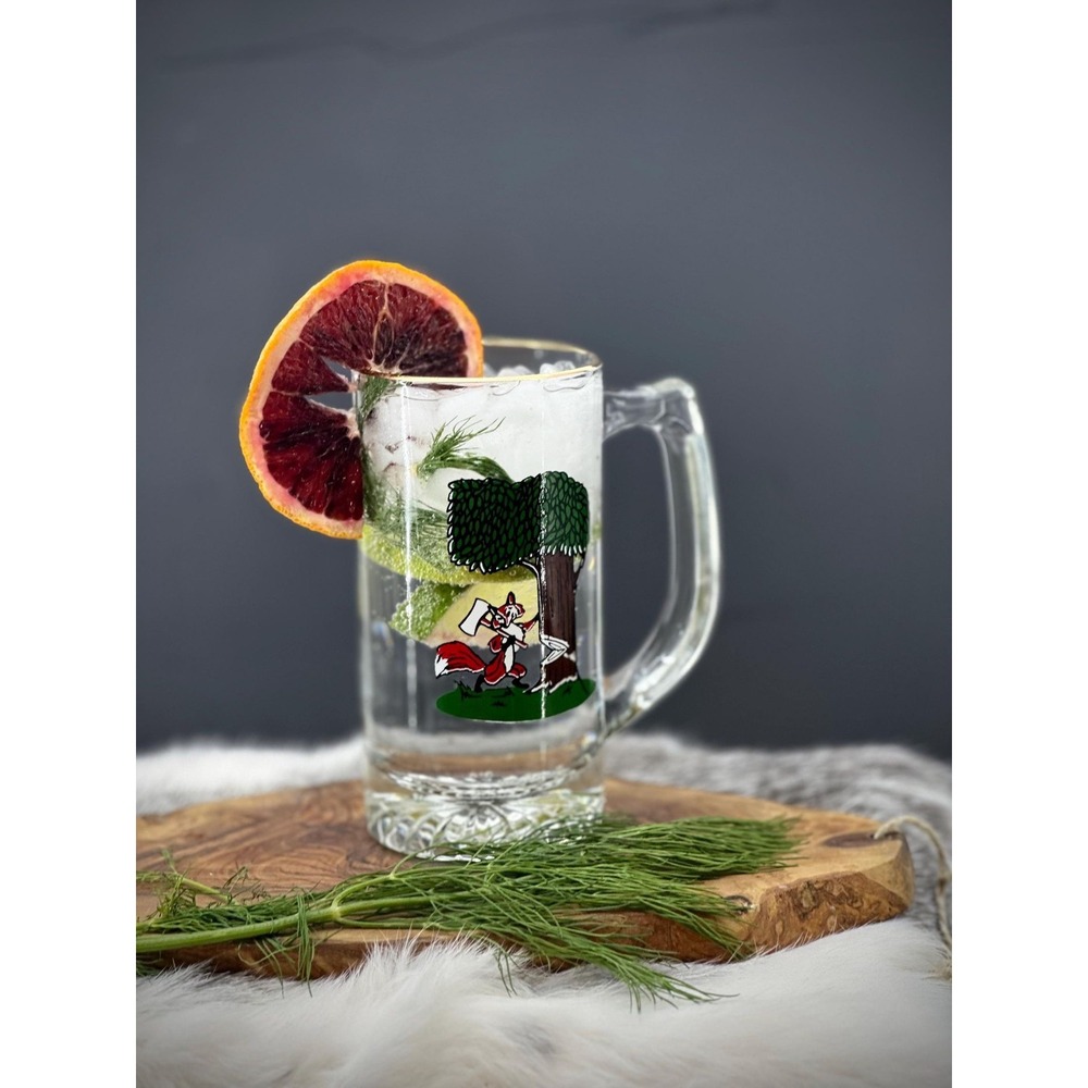 4 Fox‎ Lumberjack glass Beer Mugs gold trim forest fox with axe forest woodsman